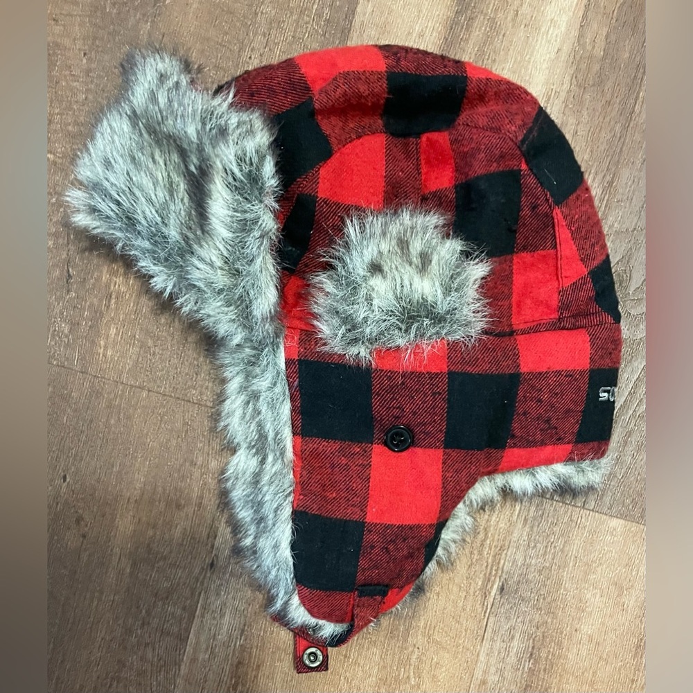 South Pole wind proof bomber hat winter plaid red black